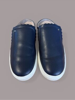 Kate Spade Leather Slip-On Sneakers with Scalloped Edge in Navy Size 9